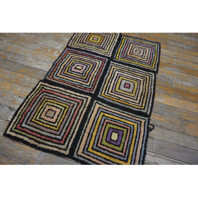 Multicolor Vintage American Mid Century Modern Hooked Rug