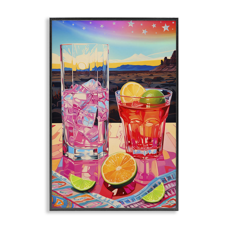 «Cocktail at Sunset View», estampe numérique par Jess Stempel, Giclée encadrée noir minuit, H 18 po x l 12 po