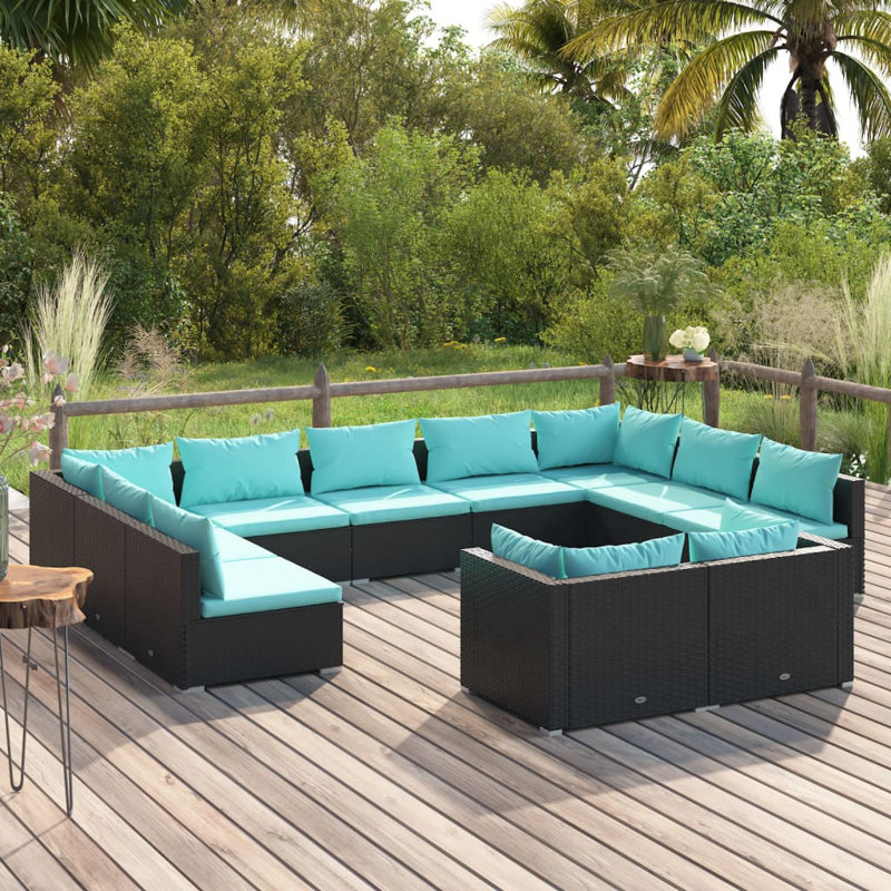 11 Piece Lounge Sofa Seating Group, Water blue, Black