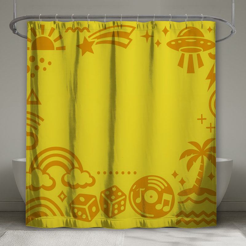Rideaux de douche jaunes rétro Retro, 70in W x 84in H