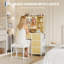 Bureau de coiffeuse avec miroir, coiffeuse de maquillage avec 3 lumières réglables, coiffeuse avec 4 tiroirs de rangement et tablettes ouvertes, coiffeuse avec station de charge, rangement moderne pour la chambre à coucher-490131643
