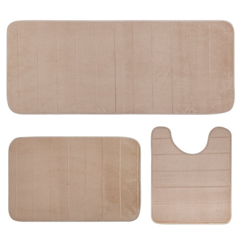 Ensemble de tapis de bain en mousse viscoélastique 3 pièces, ensembles de tapis de salle de bain à absorption d'eau rapide pour douche de baignoire, meuble-lavabo et base de toilette, beige