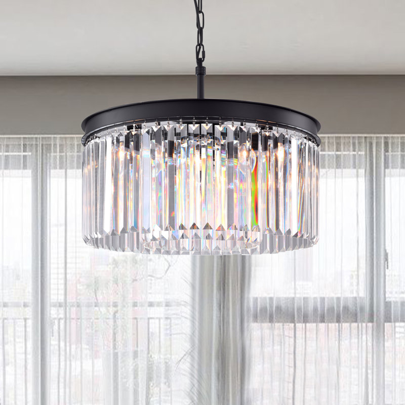 Hallum 19.7" W 5-Light Dimmable Drum Chandelier, Black Metal