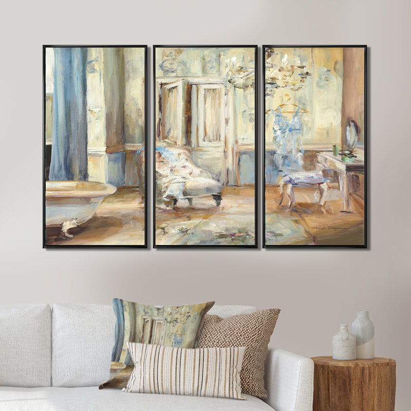 «French Boudoir Bath I», ensemble d'art mural sur toile encadré traditionnel, H 32 po x l 48 po, Noir, noir, noir, noir