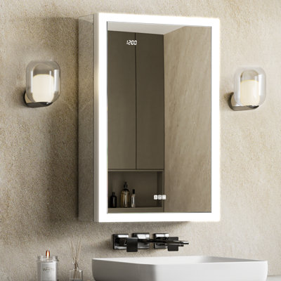 Ciyanna Recessed LED Lighted Medicine Cabinet with 3 Adjustable Shelves, Defogger, Outlets & USBs