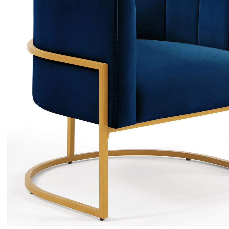 Joemichael Velvet Barrel Chair, Navy Blue Velvet