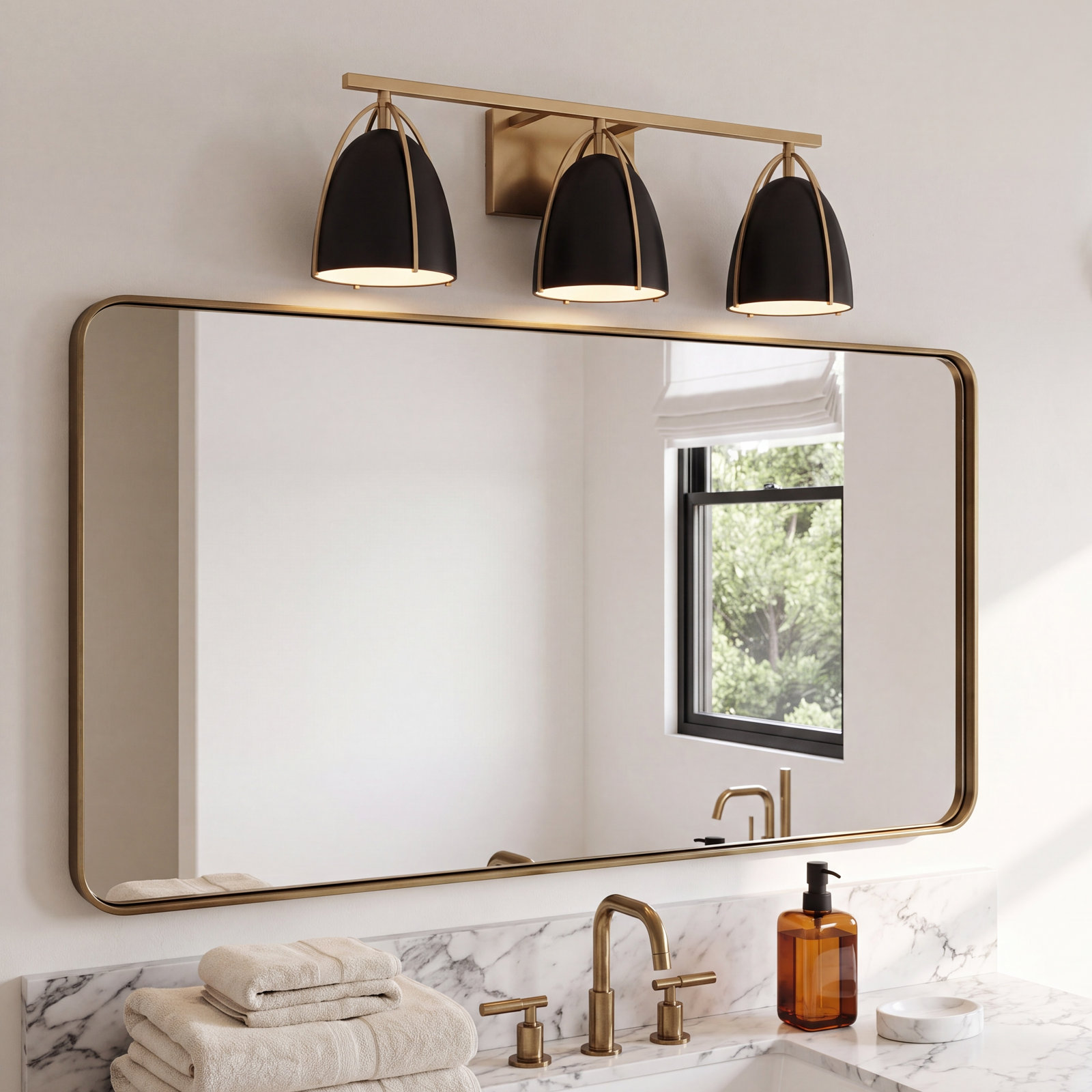 Noel 3-Light Dimmable Vanity Light, Satin Brass, No