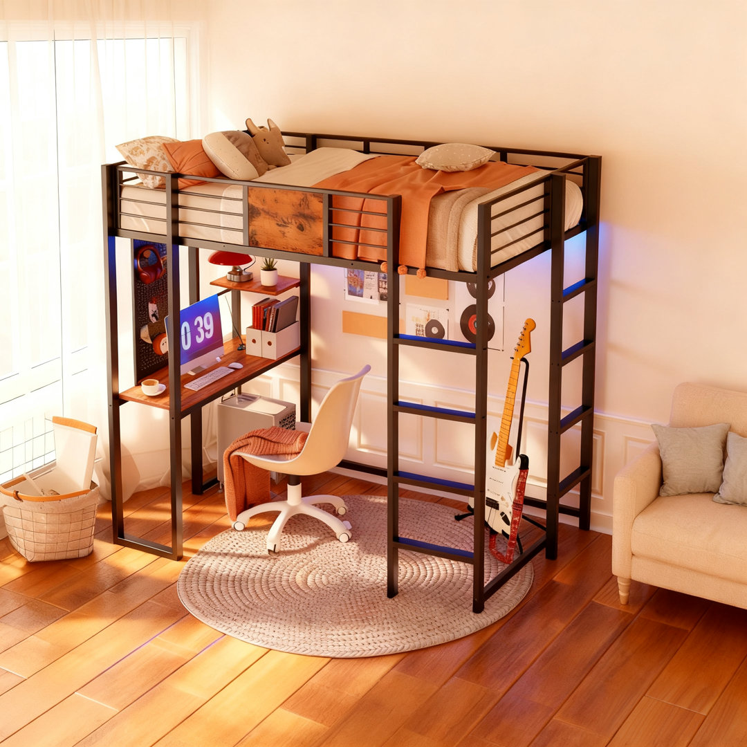 Twin Metal Loft Bed With Desk And Shelves Mason & Marbles