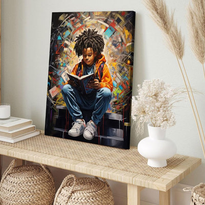 Black Boy Reading Canvas Wall Art Black Boy Books Inspiring Wall Decor Pictures African American Poster Print Painting For Teenager Living Room Bedroom Study Reading Room Home Decoration