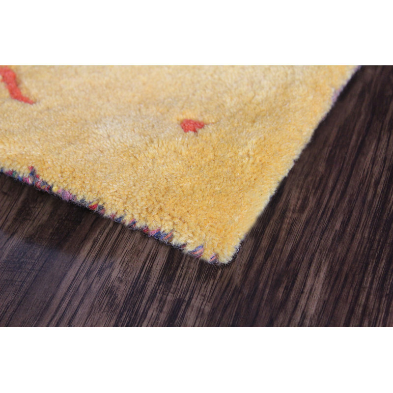 Tapis décoratif jaune/rouge en laine Touffeté à la main à motif abstrait Macomber, Rectangle 5 pi x 8 pi