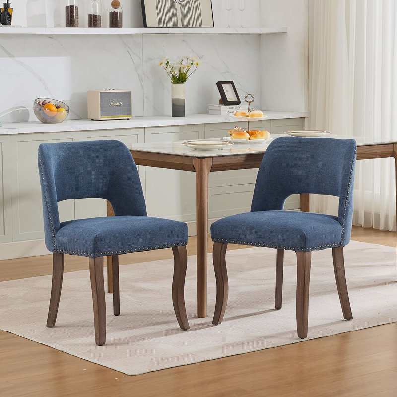 Ensemble de 2 chaises de salle à manger en bois, chaise d'appoint rembourrée moderne pour la salle à manger de cuisine, Blue
