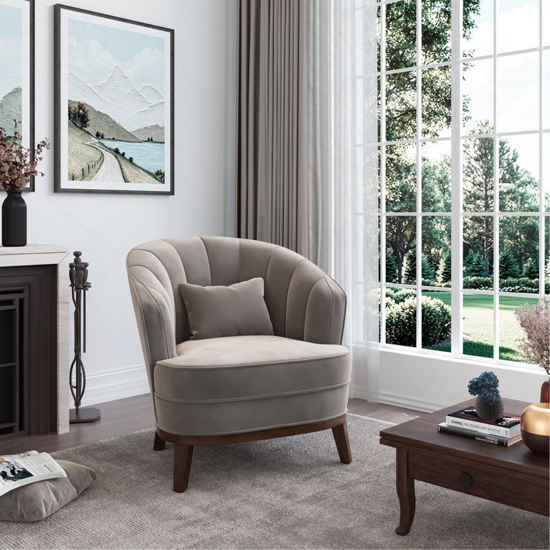Fauteuil d'appoint rembourré en tonneau, gris, Gris
