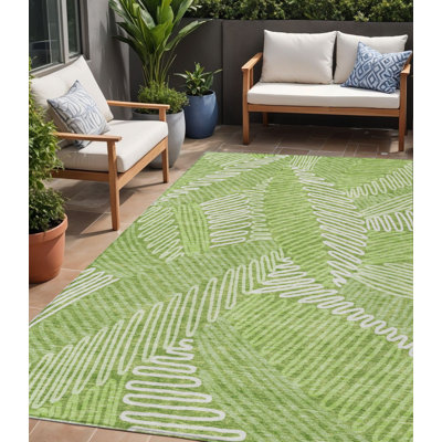 Tapis extérieur lavable floral vert lime et ivoire 5 pi x 8 pi
