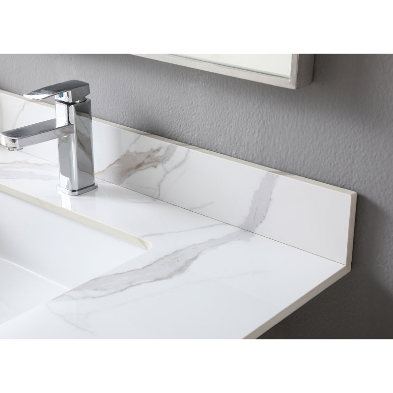 Dessus de meuble-lavabo de 37 po avec lavabo sous-comptoir rectangulaire en céramique et trou pour robinet - aspect luxueux