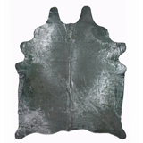 One-of-a-Kind Dyed Handmade Natural Product 5X7 Leather Charcoal With Silver Frost Area Rug
