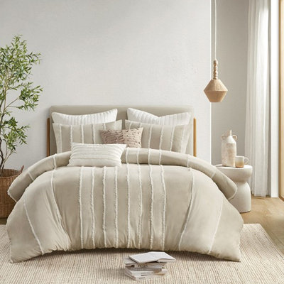 Housse de couette 100% coton double / grand avec rayures alternées, taille de pince et rayures blanches