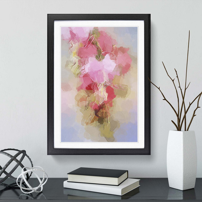 Pink Bleeding Heart Flowers in Abstract - Picture Frame Graphic Art Print, Black, 50cm H x 35cm W x 2cm D