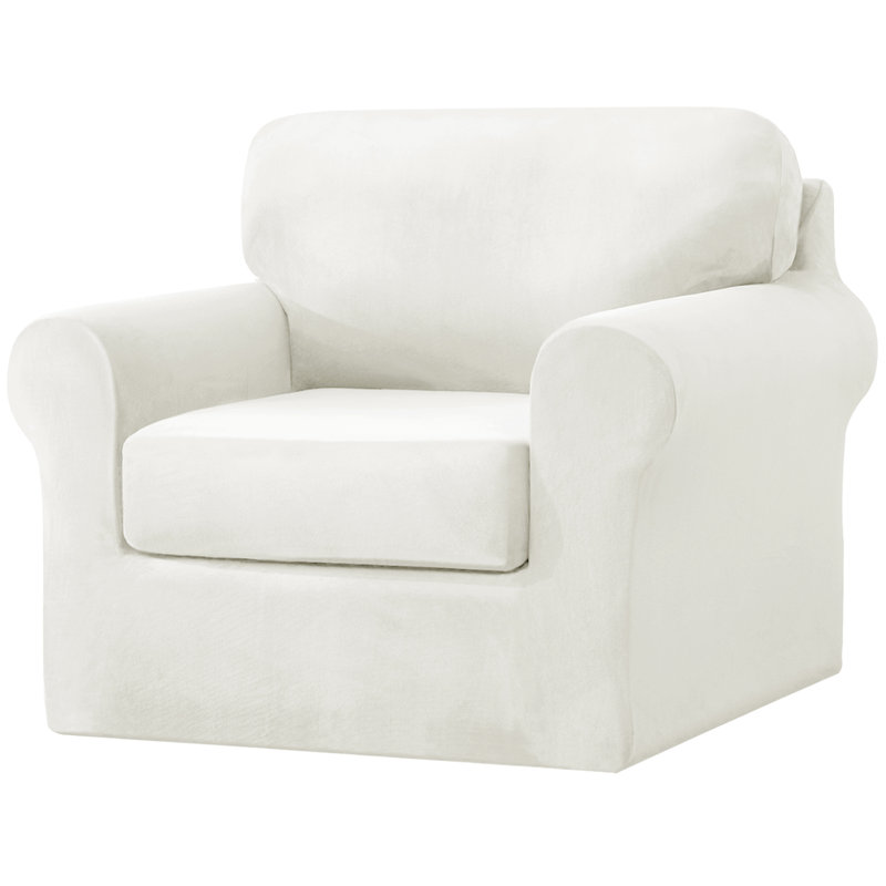 Housse pour canapé à coussins carrés/rectangulaires, Beige / velours blanc cassé