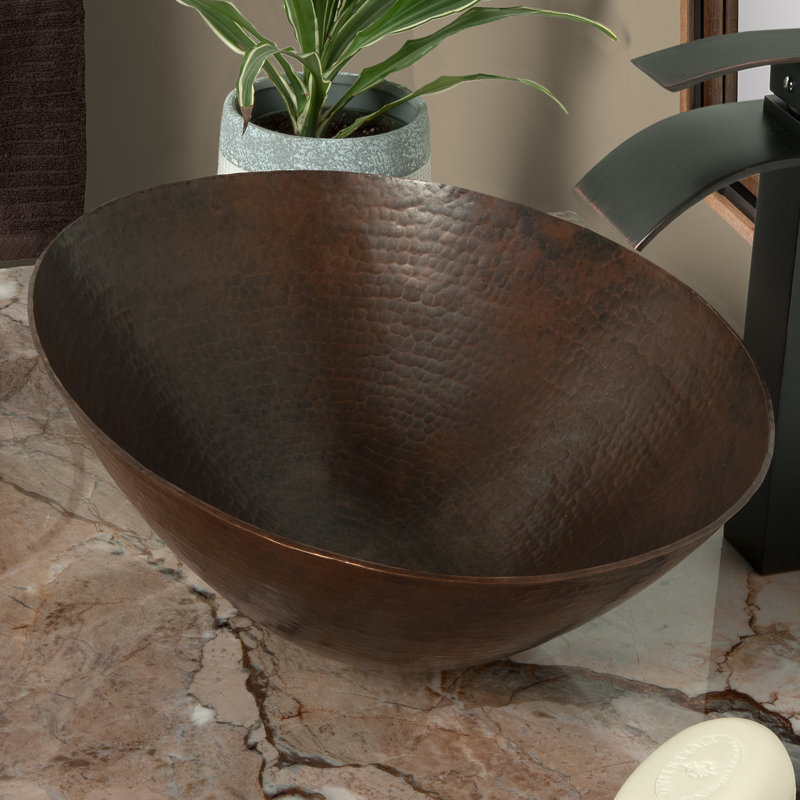 Novatto 14'' Copper Oval Bathroom Sink, Antique