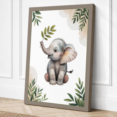 Young Elephant With Fern Botanical - Print