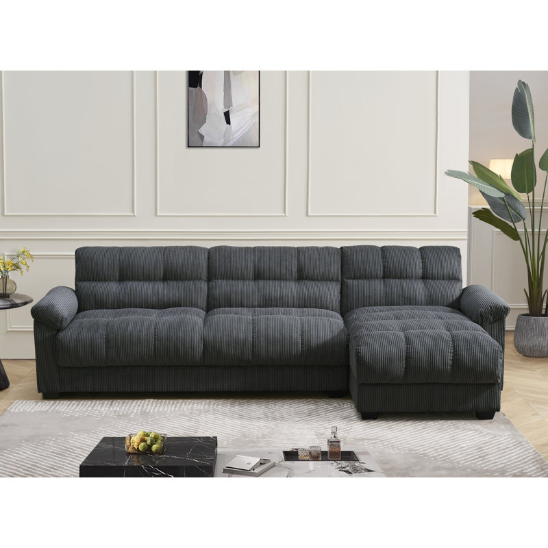 Bosman Corner Sleeper Sofa with Storage, Grey corduroy