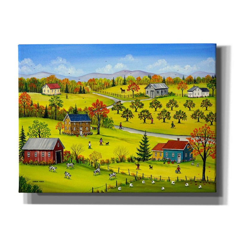 «Farm Kids In The Fall On Canvas» par Sharon Mark, reproduction, H 12 po x l 16 po x P 0,75 po