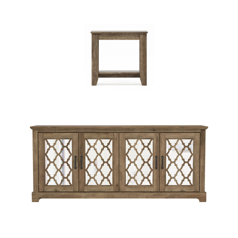  Weddel Basilico Transitional Set Of 2 Living Room Media Furniture, Knotty Oak, Knotty Oak