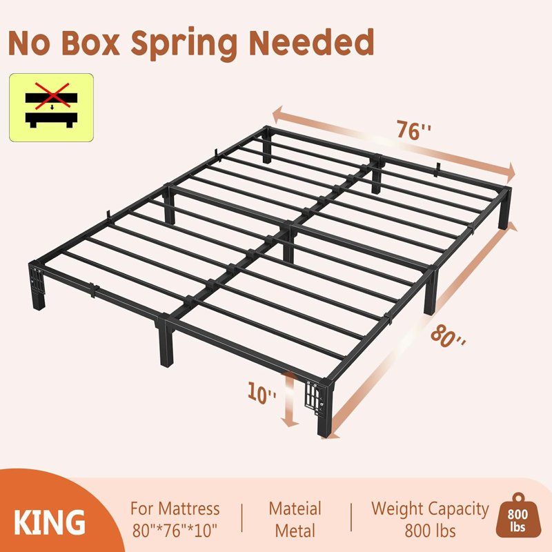Bed Frame, Metal Platform, No Screws Needed, No Box Spring Needed, Heavy Duty, 800 Lbs Capacity, Tool-Free Assembly with Reinforced Iron Slats & Legs