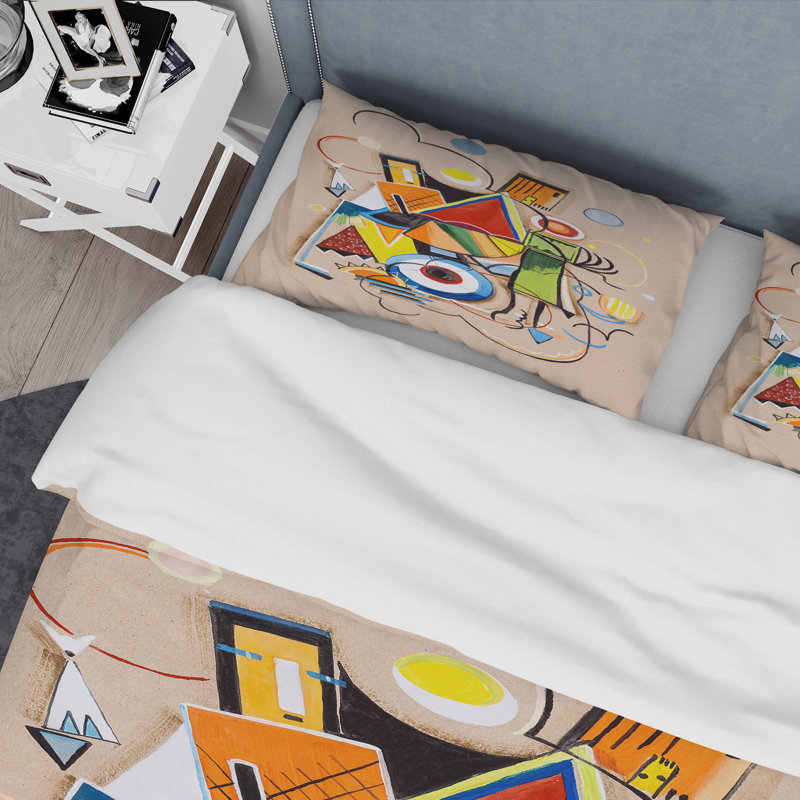Colored Geometric Abstract Compositions I - Ensemble de housse de couette moderne - Microfibre de polyester