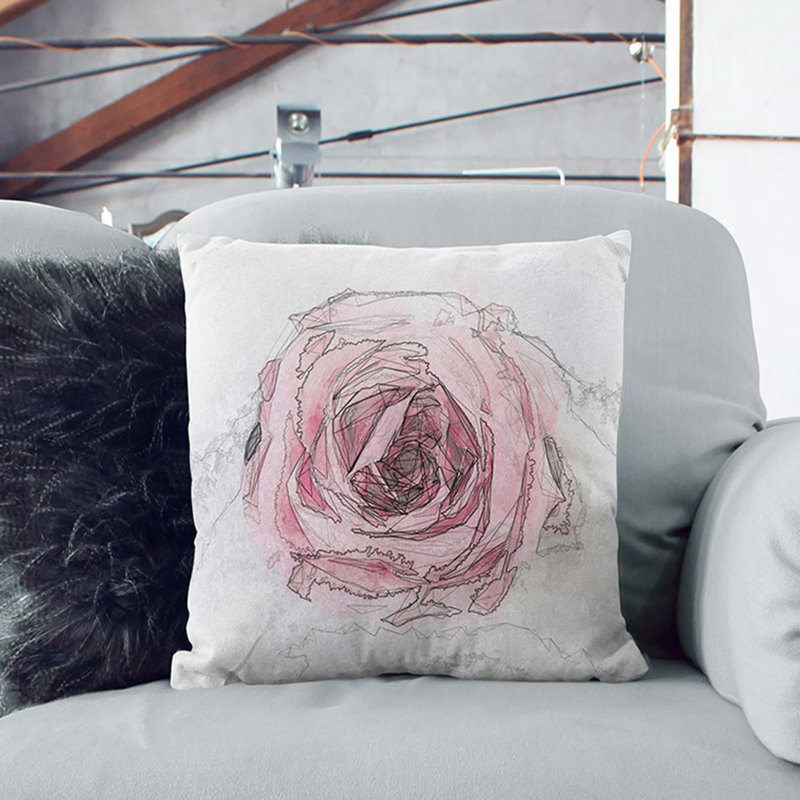 Lone Pink Rose Abstract Art Cushion with Filling, 40cm H x 40cm W x 15cm D