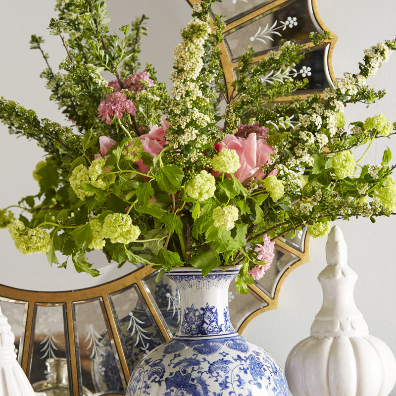 Blue Floral Vase, Blue Landscape