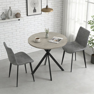 31.5 Inch Dining Table And Chairs For 2, Mid Century Modern Round Table Set, Space Saving For Apartment Kitchen Dining Room Rhine Gray Table &2 Dark Gray Chairs