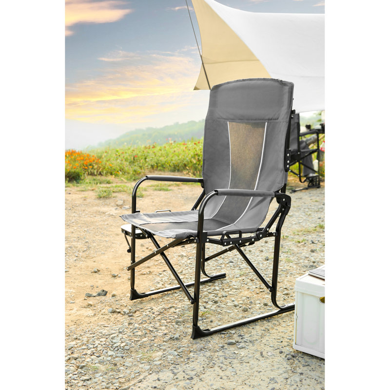 Grey Heavy Duty Camping Directors Chair - Portable With Side Table For Picnic, Beach, Lawn Fishing Trip Oversized Lawn, Beach