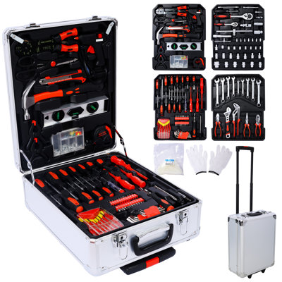 899pcs Home Maintenance Tool - Rolling Silver Toolbox All-inclusive Kit For Homeowner Jobs 899 Chest Aluminum Case For Various And Handyman