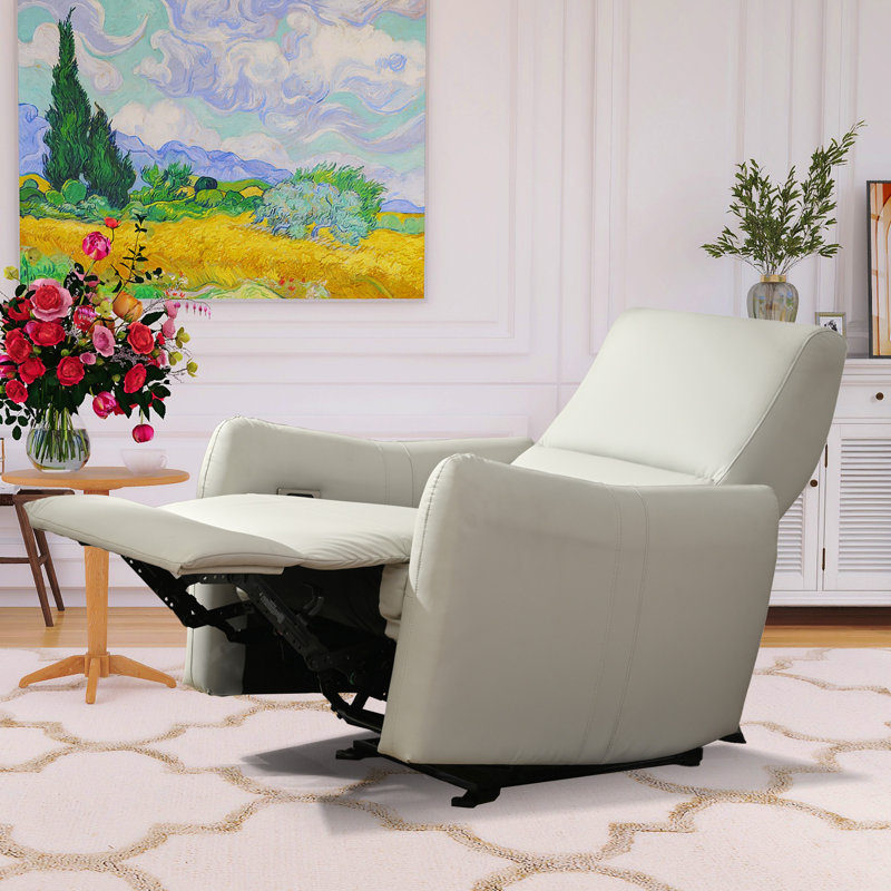 Bucklebury 31.5"W Faux Leather Zero Clearance Recliner Power Recliner, Light Gray