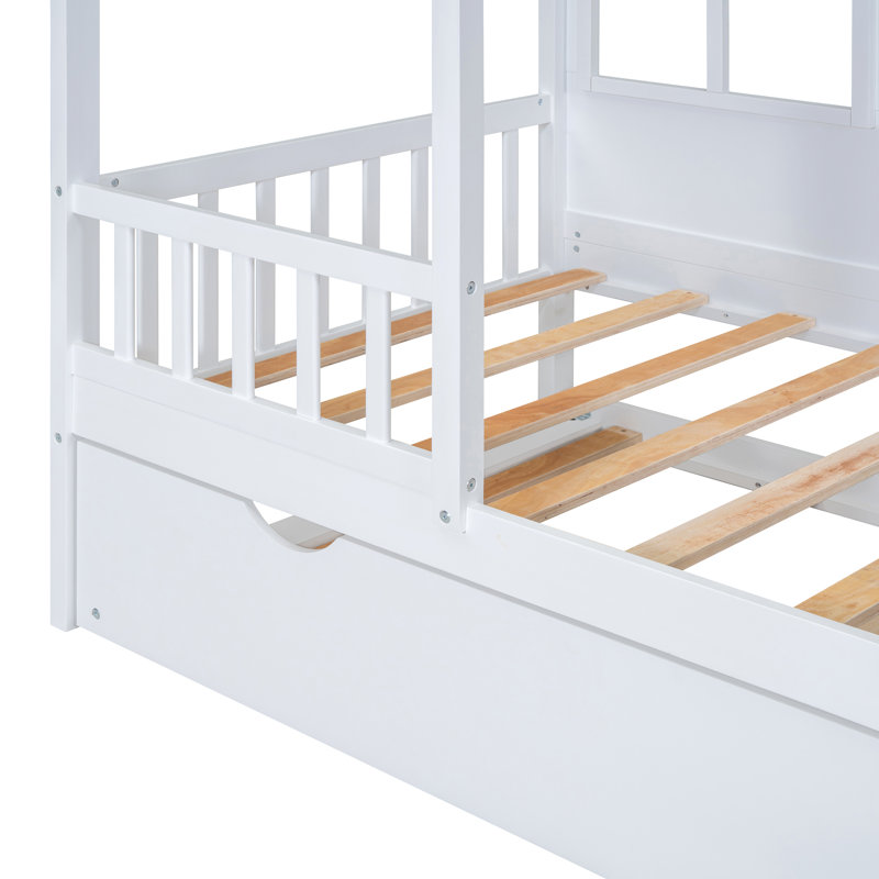 House Bed With Trundle,Daybed, Twin, White
