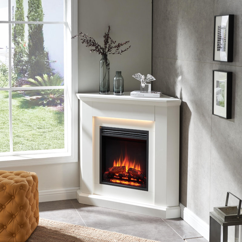 FLAMME Howick Corner Electric Fireplace with surround with 2kW Fireplace Heater White Multiple Colours Available, White