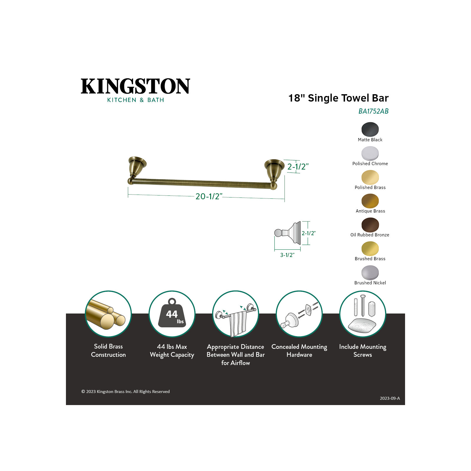 Kingston Brass Heritage 18-Inch Towel Bar, Brushed Brass