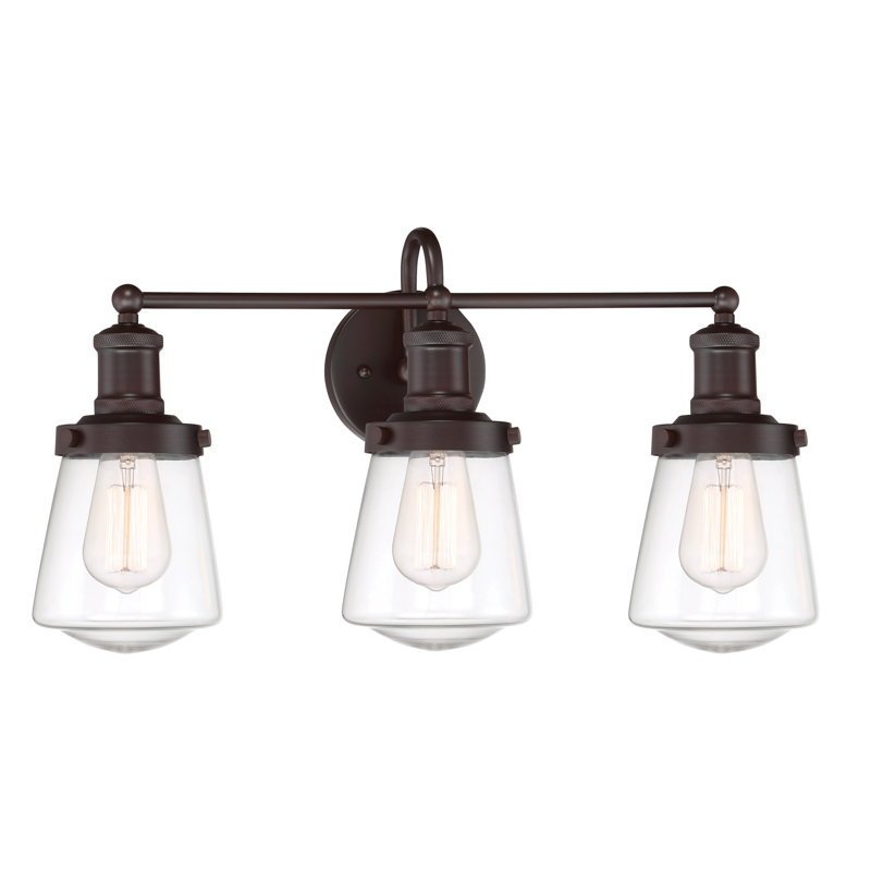 Claremore 22.63'' W 3-Light Steel and Glass Vanity Light With Oval Shape, Satin Bronze