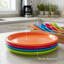  16 Piece Reusable Plastic Dinnerware Set for 4 – Microwavable & Dishwasher Safe Assorted Colour Plates, and Cutlery for Party, Picnic, Camping, Outdoor Gathering & Everyday Dining