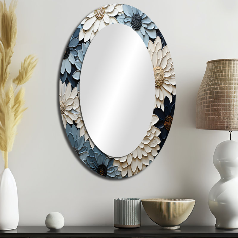 Theodulus - Grand miroir mural ovale sur métal, H 36 po x l 24 po
