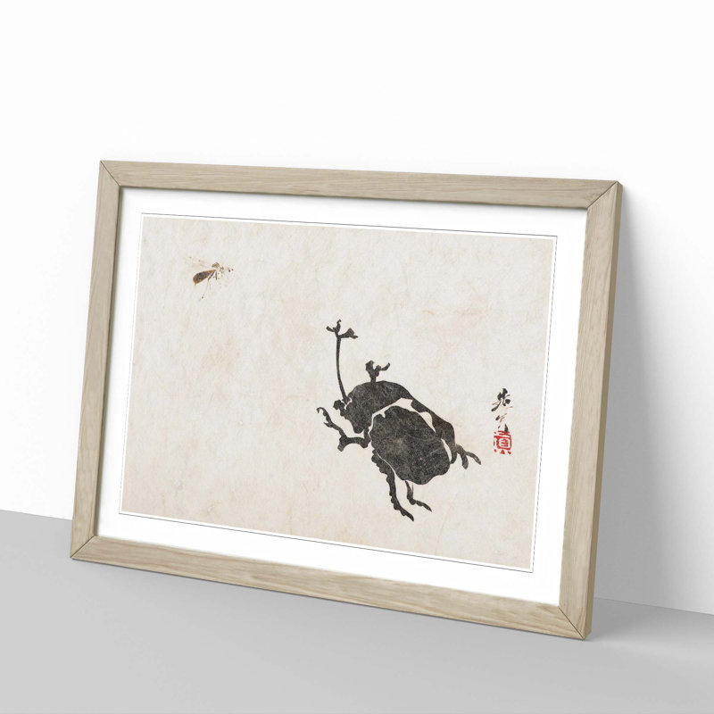 Insects by Shibata Zeshin - Framed Print, 27cm H x 36cm W x 2cm D, Oak Framed