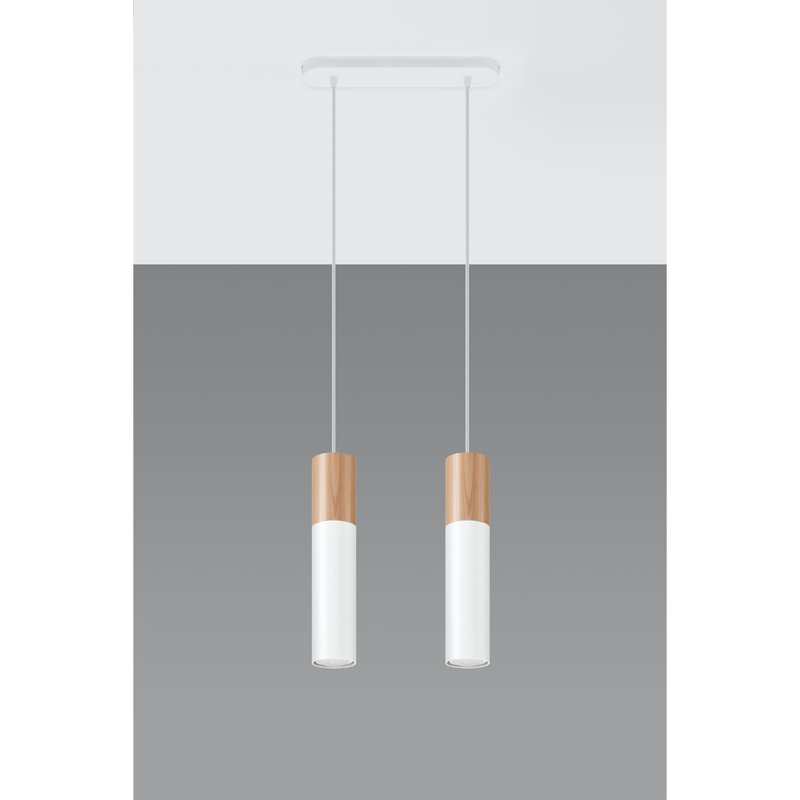Casper 2 - Light White/Brown Geometric Pendant, White/Wood