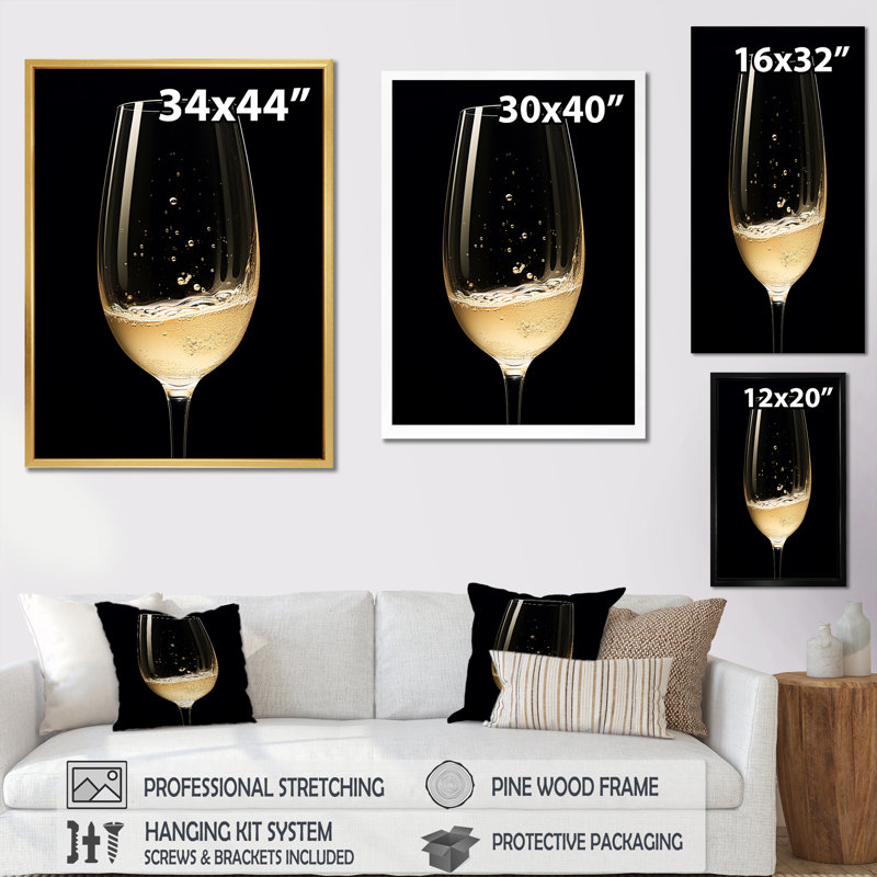 Bruts Crystal Champagne - Champagne, reproduction d'art sur toile encadrée, Cadre flottant noir, 44" H x 34" W