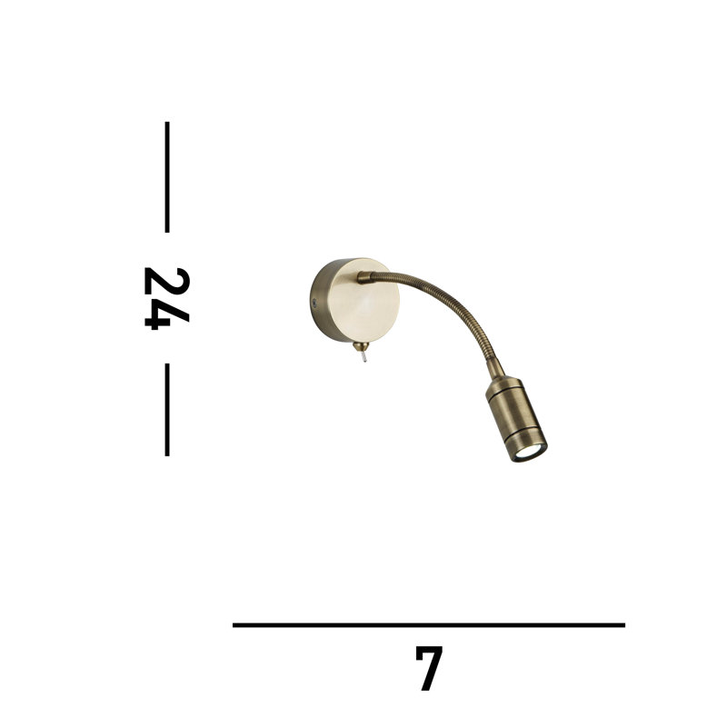 Beavers Mild Steel LED Spotlight, Antique Brass, 24cm H x 7cm W x 29cm D