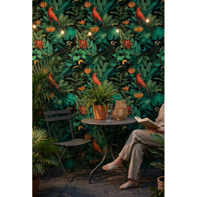 Murale tropicale avec oiseaux tropicaux, Peler et coller