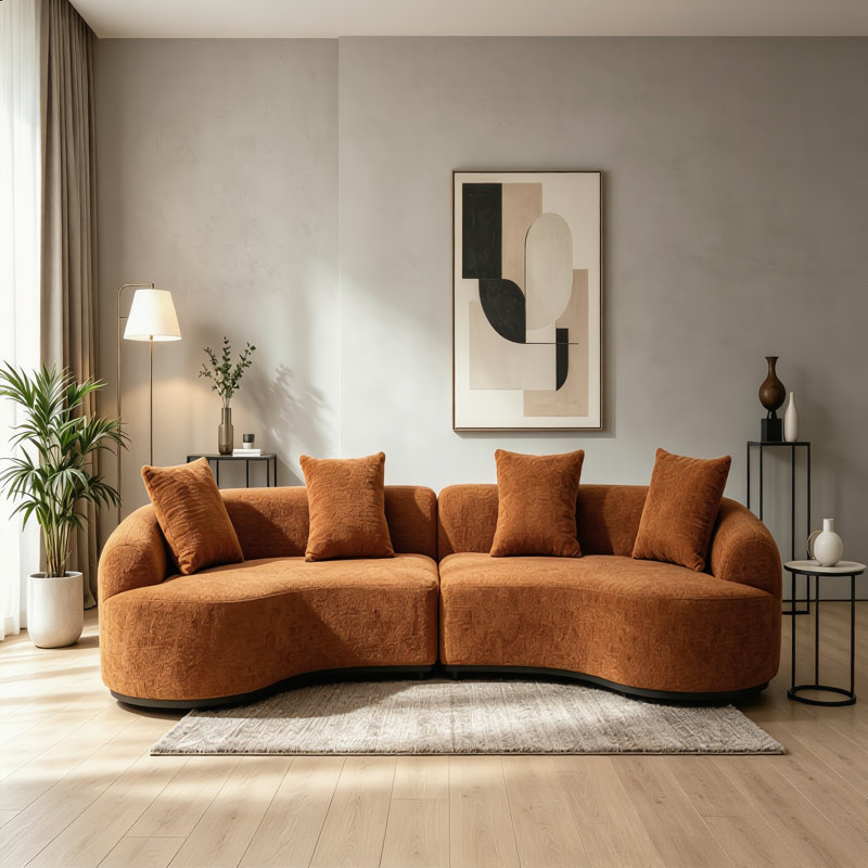 Le canapé incurvé élégant est fabriqué en tissu de polyester de qualité, il est doux et rond pour une utilisation sécuritaire à la maison, ne nécessite aucun assemblage et peut être transporté facilement