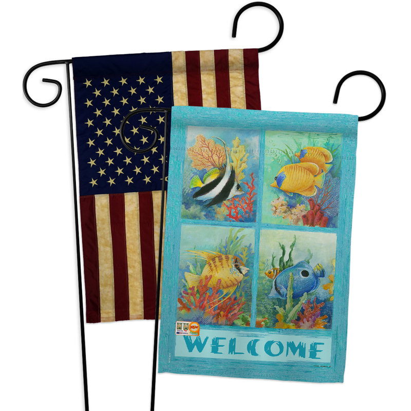 Ensemble de drapeau de jardin à 2 faces h 18,5 po x l 13 po x l 13 po tropical fish collage