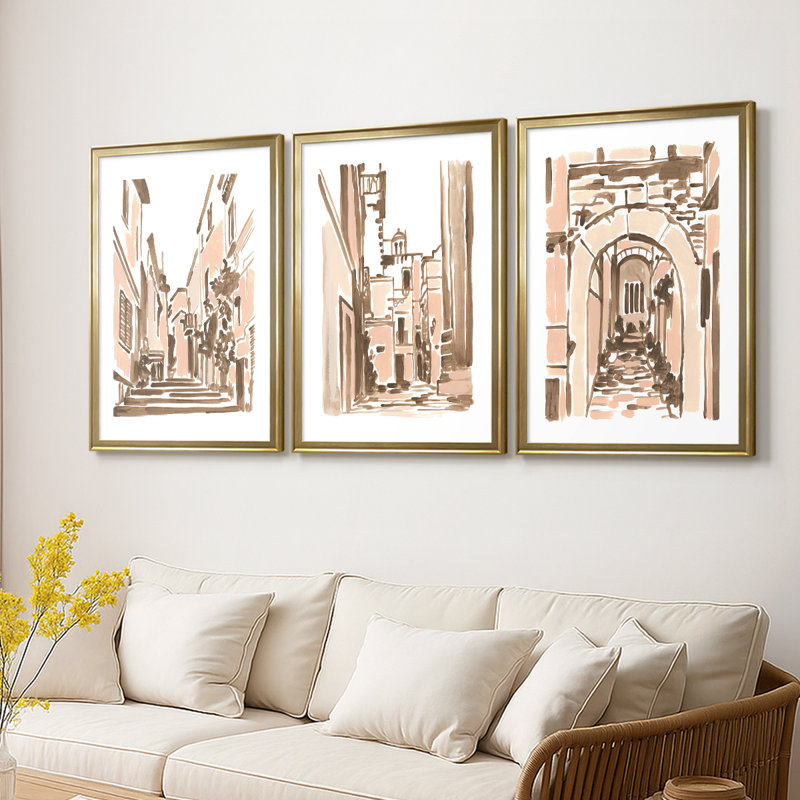 Blush Architecture Study I - Toile tendue avec châssis, 3 pièces, H 27 po x l 39 po, Doré