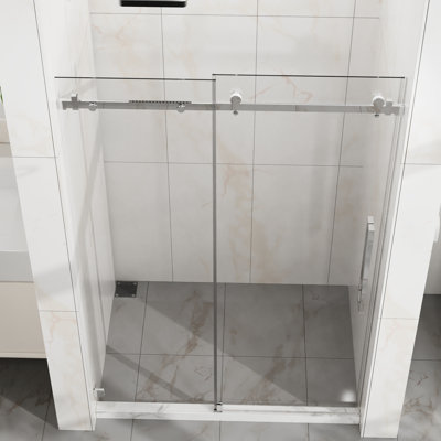 Porte de douche H 72 po, largeur 48 po, verre trempé transparent de 6 mm, revêtement résistant à l'eau, réglable, réversible, éclaboussures, coulissement lisse, cadre en acier coulissant facile à nettoyer, réglable de 44 à 48 po, étanchéité à l'eau,